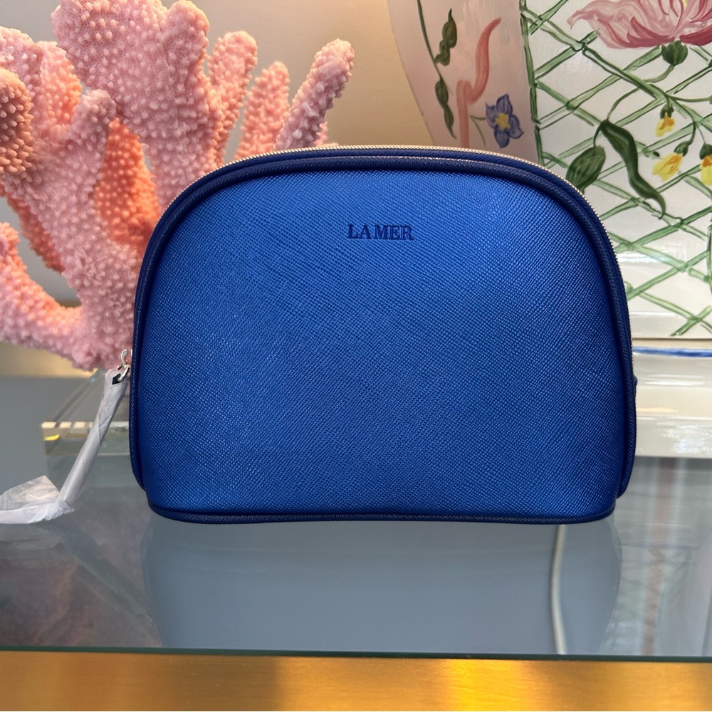 LA MER New Cobalt Blue Small Zipped Cosmetic Travel Bag Elegant Pristine